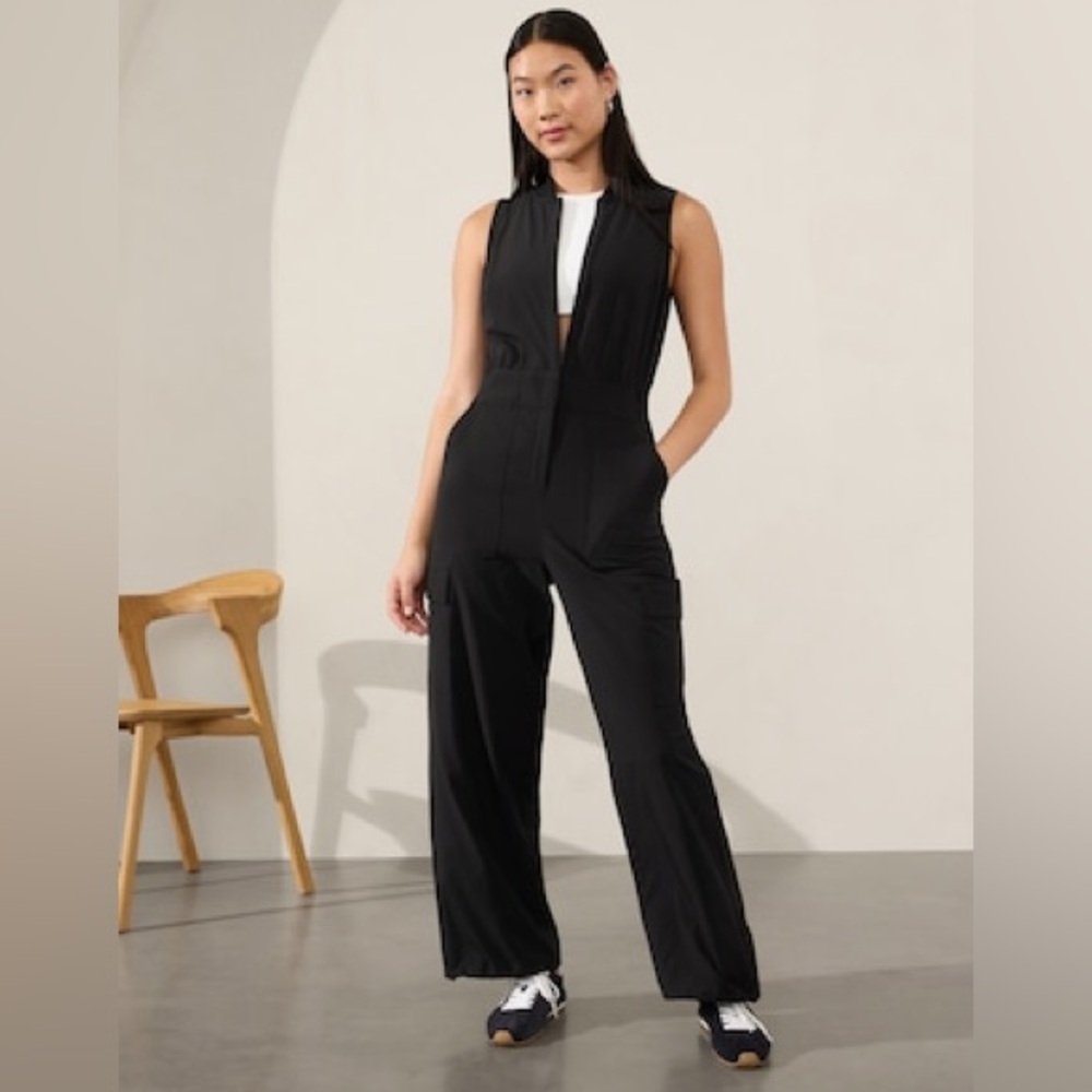 Athleta Black Sleeveless Zip-Front Jumpsuit